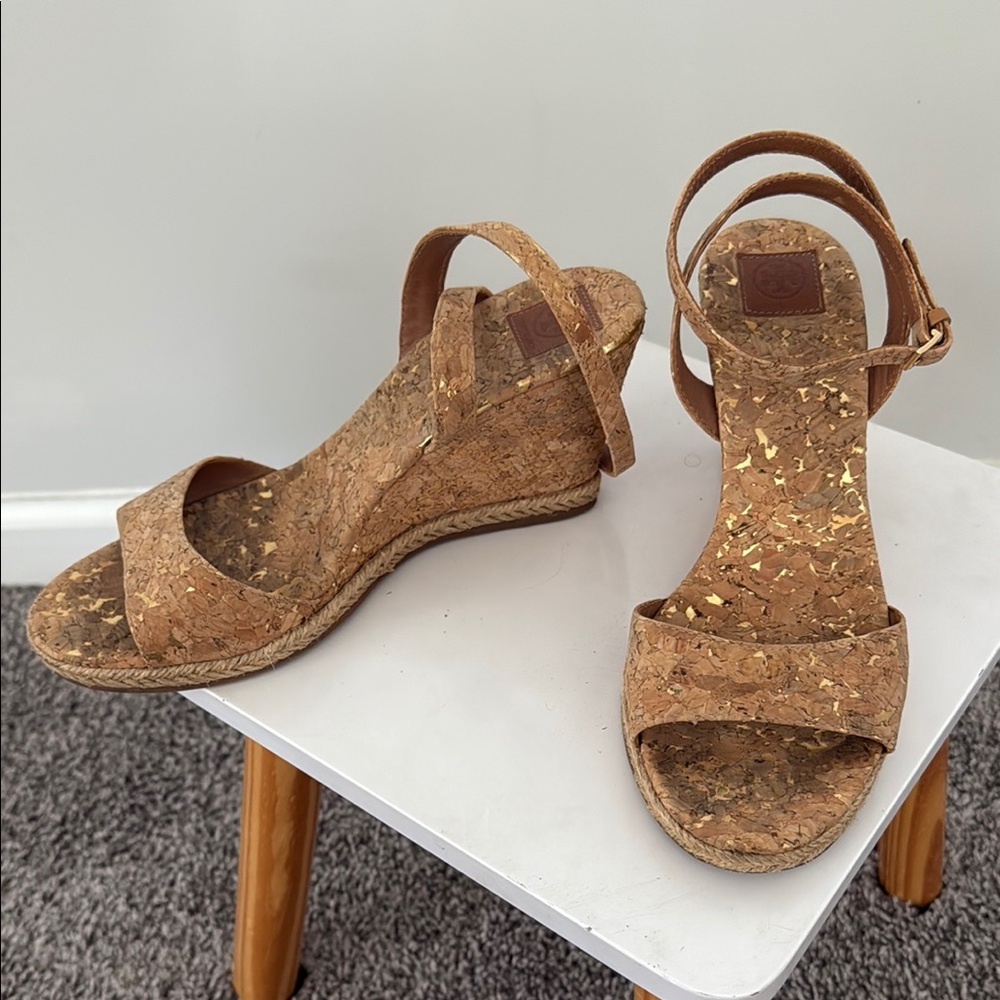 Tory Burch Cork Wedge Sandals - Brown